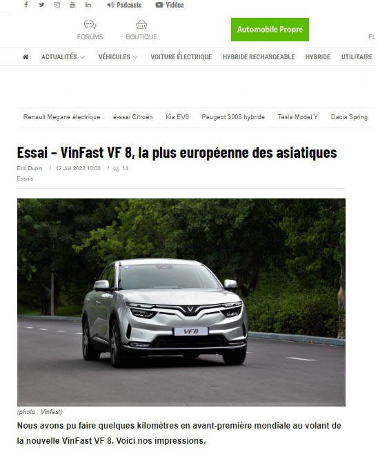 Báo quốc tế Automobile Propre đánh giá về VinFast VF 8: Không nên vội cười, hãy xem họ làm được gì! ảnh 1