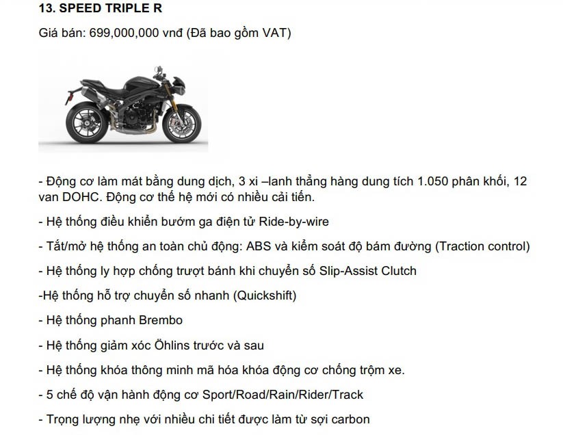 Triumph Việt Nam công bố giá 15 mẫu mô tô, từ 310 triệu đồng ảnh 14