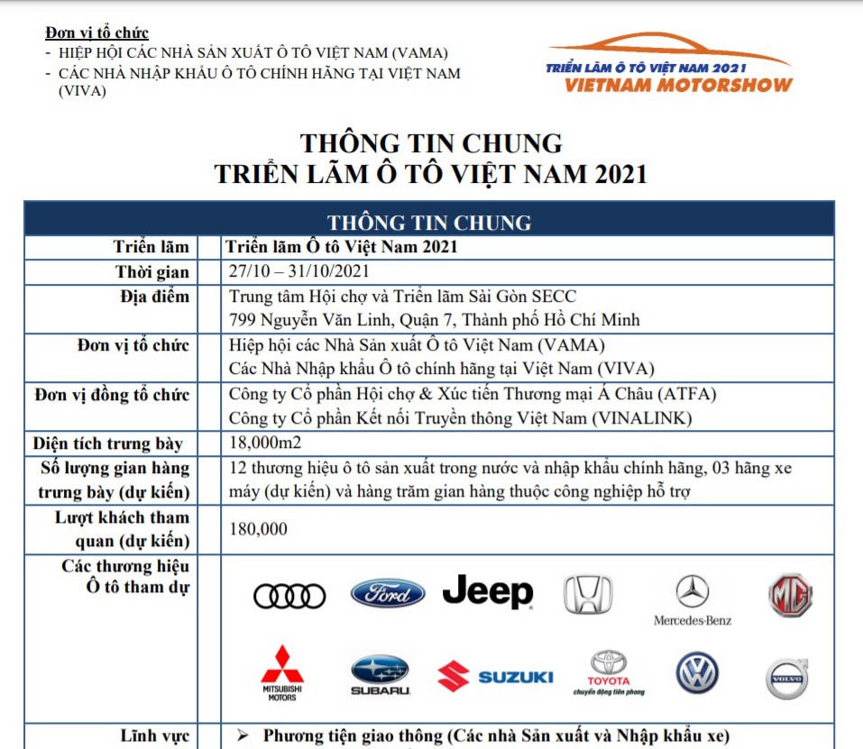 12 hãng ô tô tham gia Triển lãm Vietnam Motorshow 2021 vào cuối Tháng 10 ảnh 2