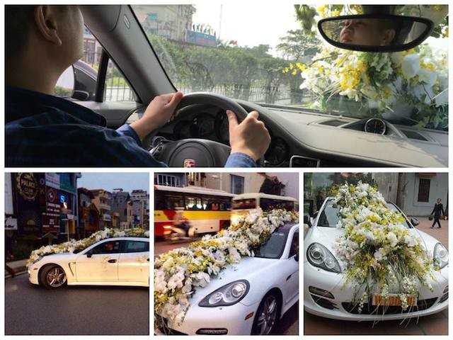 Cầu kỳ như xe Porsche Panamera phủ dày hoa cưới tại Hà Nội ảnh 1