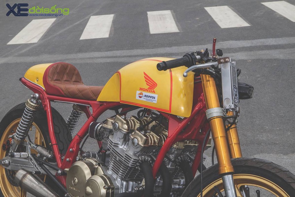 Honda CB750F độ cafe racer cực chất với tông vàng cam Repsol ở Sài Gòn ảnh 9